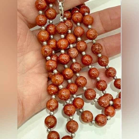 Sterling Silver Red Jasper Beaded Necklace – 30” Natural Gemstone Strand - Picture 8 of 17